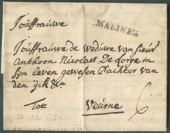 LAC De : MALINES Le 26/12/1754 Vers Veurne (Furnes). - TTB - 14590 - 1714-1794 (Paesi Bassi Austriaci)