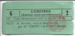 Journaux Paris PP 031  1880 Sur Fragment Bande L'univers >> Mr Buvelot Curé De Bouconville/apremont-la-forêt (Meuse) - Altri & Non Classificati