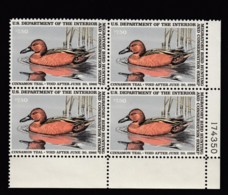 Sc#RW52 Unused NH Plate # Block Of 4 $7.50 1985 Duck Hunting Stamps, Migratory Bird Hunting & Conservation - Duck Stamps