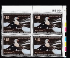 Sc#RW58 MNH Plate # Block Of 4 $15.00 1991 Duck Hunting Stamps, Migratory Bird Hunting & Conservation - Duck Stamps