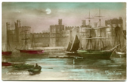 ARTIST : ELMER KEENE - CARNARVON CASTLE (MOONLIGHT / HAND COLOURED) - Keene, Elmer