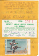 UN ITED STATES     SCOTT NO. RW47   USED     YEAR  1980  COMPLETE HUNTING LICENSE WITH UNSIGNED STAMP AFFIXED - Duck Stamps