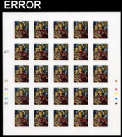 GREAT BRITAIN 2009 Christmas 1st Madonna Jesus COMPLETE SHEET:25 Stamps ERROR:Intact Matrix Stained Glass Henry Holiday - Errors, Freaks & Oddities (EFOs
