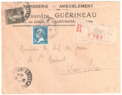 SAINT MAIXENT Deux Sèvres Lettre Recommandée Entête Tapisserie GUERINEAU 1 F Pasteur 40 C Semeuse Yv 193 179 Ob 1926 - Storia Postale