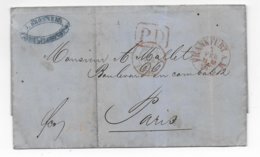 1864 - LETTRE De FRANKFURT => PARIS Avec ENTREE TOUR ET TAXIS Par FORBACH - Briefe U. Dokumente