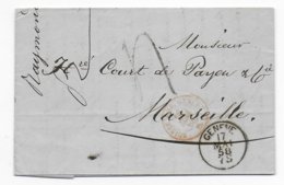 SUISSE - 1858 - LETTRE De GENEVE => MARSEILLE Avec ENTREE AMBULANT GENEVE - Poststempel