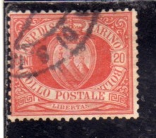 SAN MARINO 1877 1890 STEMMA COAT OF ARMS ARMOIRIES CENT. 20c USATO USED OBLITERE' - Oblitérés