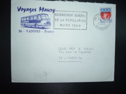 LETTRE TP BLASON PARIS 0,30 OBL.MEC.2-3 1968 56 VANNES MORBIHAN + VOYAGES MAURY + CAR AUTOBUS - Other & Unclassified