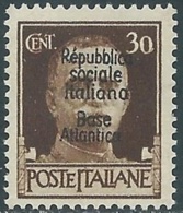 1944 EMISSIONI LOCALI RSI BASE ATLANTICA 30 CENT MNH ** - UR43-4 - Lokale/autonome Uitgaven