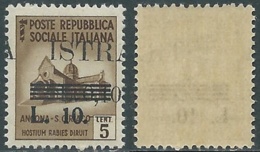 1945 OCCUP. JUGOSLAVA ISTRIA POLA 10 LIRE SU 10 SU 5 CENT VARIETà MNH ** - E161 - Jugoslawische Bes.: Istrien