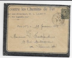 1918 - ENVELOPPE TRANSPARENTE + LETTRE PUB (LIGUE CONTRE LES CHEMINS DE FER) De PARIS => LIBOURNE - 1877-1920: Semi-Moderne