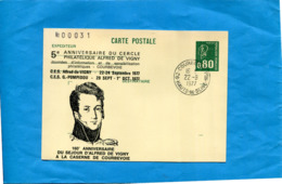 MARCOPHILIE-carte Illustrée- Entier Postal Becquet-0.8fr-cad 1977Anniv Du Cercle Courbevoie-  -Repiq- A De VIGNY - Postales  Transplantadas (antes 1995)