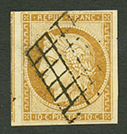 10c CERES (n°1) Obl. Grille. Signé SCHELLER. TTB. - 1849-1850 Cérès
