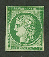 15c CERES VERT FONCE (n°2b) Neuf Sans Gomme. Cote 10 000€ Pour La Nuance Ordinaire. Signé BRUN Certificat CALVES (1983). - 1849-1850 Ceres