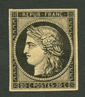 20c Noir (n°3) Neuf *. Cote 625€. Signé SCHELLER. TTB. - 1849-1850 Ceres