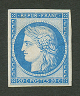 NON EMIS 20c CERES Bleu REIMPRESSION (n°8f) Neuf *. Cote 800€. Certificat SCHELLER. TTB. - 1849-1850 Cérès