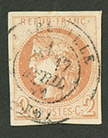 2c BORDEAUX (n°40B) Obl. Cachet à Date T.17 MARSEILLE. Cote 375€. Signé SCHELLER. TB. - 1870 Emisión De Bordeaux