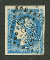 20c BORDEAUX Type I N°44a Bleu Fonçé Obl. Signé BRUN. Cote 1100€. TTB. - 1870 Emisión De Bordeaux