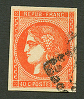 40c BORDEAUX (n°48) Orange Fonçé. Signé SCHELLER. Superbe. - 1870 Bordeaux Printing