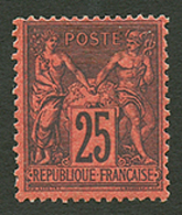 25c SAGE Noir Sur Rouge Fonçé (n°91a) Neuf *. Cote 1700€. Certificat SCHELLER. TTB. - 1876-1898 Sage (Tipo II)