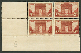 ARC DE TRIOMPHE (n°258) Bloc De 4 Coin Daté Neuf **. Cote 380€. Superbe. - Andere & Zonder Classificatie