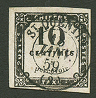 TAXE 10c LITHO. (n°1) Obl. T.15 ST QUENTIN Sur Fragment. Cote 350€. Signé SCHELLER. TTB. - Otros & Sin Clasificación