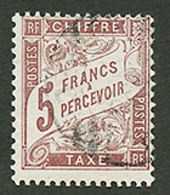 TAXE 5F Marron (n°27) Obl. Cote 475€. Signé SCHELLER. TB. - Altri & Non Classificati