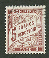 TAXE 5F Marron (n°27) Obl. Cote 475€. Signé SCHELLER. TB. - Other & Unclassified