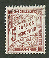 TAXE 5F Marron (n°27) Obl. Cote 475€. Signé SCHELLER. TB. - Altri & Non Classificati