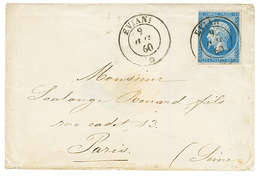 1860 FRANCE 20c(n°14) Obl. Cachet Sarde EVIAN Sur Enveloppe Pour PARIS. TB. - 1849-1876: Période Classique