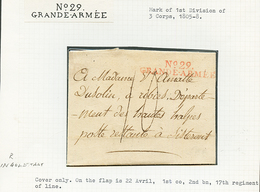 N°29 GRANDE ARMEE En Rouge Sur Lettre Ss Texte Pour La FRANCE. Mention Sur Le Rabat Latéral "17e REGIMENT IMP. /2e BAT.  - Army Postmarks (before 1900)