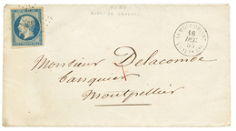 1855 20c (n°14) TB Margé Obl. AOQG + ARMEE D' ORIENT QUARTIER Gal Sur Env. Avec Texte (SERVICE Du GENIE). TTB. - Army Postmarks (before 1900)