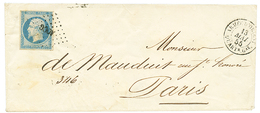 1855 20c(n°14) TB Margé Obl. AOQG + ARMEE D'ORIENT QUARTr Gal Sur Enveloppe Pour PARIS. Superbe. - Legerstempels (voor 1900)
