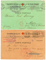 BULGARIA - RED-CROSS WORLD WAR I : 1917 Lot 2 Cartes CROIX ROUGE "SOCIETE BULGARE DE LA CROIX ROUGE" Datées De SOFIA Via - Army Postmarks (before 1900)