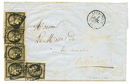 1850 5 Exemplaires Du 20c Noir Sur Jaune (n°3) Obl. Grille + T.15 INGOUVILLE Sur Lettre Pour BAYEUX. 1 Timbre Pd. Verso, - 1849-1850 Ceres
