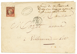 "1F CARMIN Utilisé En ALGERIE" : 1851 1F CARMIN (n°6) TB Margé Obl. Grille + ALGER ALGERIE Sur Enveloppe Pour La FRANCE. - 1849-1850 Ceres