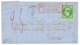 1860 5c EMPIRE (n°12) TB Margé Obl. PC 3398 + T.15 TOURS + Taxe 25 + AFFRT INSUFF., Pour PARIS. TTB. - 1853-1860 Napoleon III