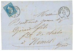 1860 20c (n°14) 3 Grandes Marges Filet Intact à Gauche Obl. NIZZA MARA Sur Lettre Pour NIMES. Superbe. - 1853-1860 Napoleon III