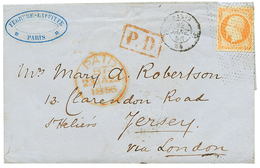 1856 40c(n°16) TTB Margé Obl. Roulette De POINTILLES FINS Sur Lettre De PARIS Pour JERSEY. Superbe Cachet D' Arrivée Au  - 1853-1860 Napoleon III