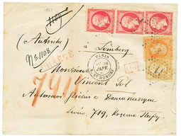 "Lettre CHARGEE Pour L' AUTRICHE" : 1867 80c(n°24)x3 + 40c (n°23) + 10c (pd) Obl. Etoile 11 + PARIS R. ST HONORE + CHARG - 1863-1870 Napoleone III Con Gli Allori