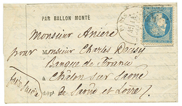BALLON "LE VAUCANSON" : 20c(n°37) Obl. Etoiloe + PARIS 14 JANV 71 Sur Lettre Avec Texte Pour CHALON SUR SAONE (arrivée 2 - War 1870