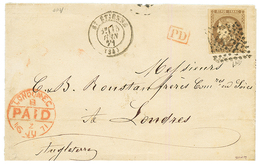 1871 30c BORDEAUX (n°47) TTB Margé Obl. GC 3581 + T.17 ST ETIENNE Sur Lettre Pour L' ANGLETERRE. TTB. - 1870 Ausgabe Bordeaux