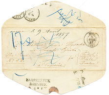 1857 T.15 METZ Sur Envelope Avec Nombreuses Taxes Pour CRACOVIE (POLOGNE). Superbe. - 1849-1876: Classic Period