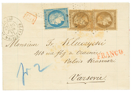 "Affrt à 80c" : 1871 30c EMPIRE (n°30)x2 + 20c SIEGE (n°37) Sur Lettre De PARIS Pour VARSOVIE (POLOGNE). TTB. - 1849-1876: Classic Period