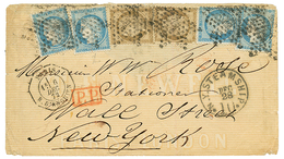 1872 25c CERES (x4) + 30c CERES (x2) Obl. Etoile + LEVEE EXCEPTIONNELLE PARIS/E1 Sur Enveloppe Pour NEW_YORK (USA). RARE - 1871-1875 Ceres