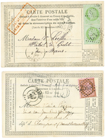 1874 2 CARTES PRECURSEURS Avec 10c Ou 5c(x2) Taxées Dont TAXE 15 D.T. TTB. - 1871-1875 Ceres