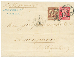 1876 20c SAGE + 80c CERES Obl. BORDEAUX ETRANGER Sur Lettre Pour CARUPANO (VENEZUELA). Combinaison Rare. TTB. - 1871-1875 Ceres