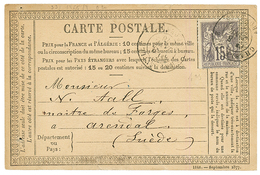 CARTE PRECURSEUR Pour La SUEDE : 1878 15c SAGE Sur CARTE PRECURSEUR De CHARLEVILLE Pour ARENDAL (SUEDE). TB. - Otros & Sin Clasificación