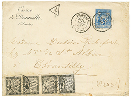 1885 15c SAGE Obl. DEAUVILLE CALVADOS Sur Env. Pour CHANTILLY Taxée Avec TAXES Noirs 2c + 3c + 20c (x2). Combinaison Tré - Other & Unclassified