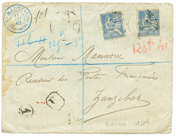 1902 25c MOUCHON Perforé (x2) Sur Env. RECOM. De PARIS Pour ZANZIBAR (arrivée Au Verso). TB. - Other & Unclassified